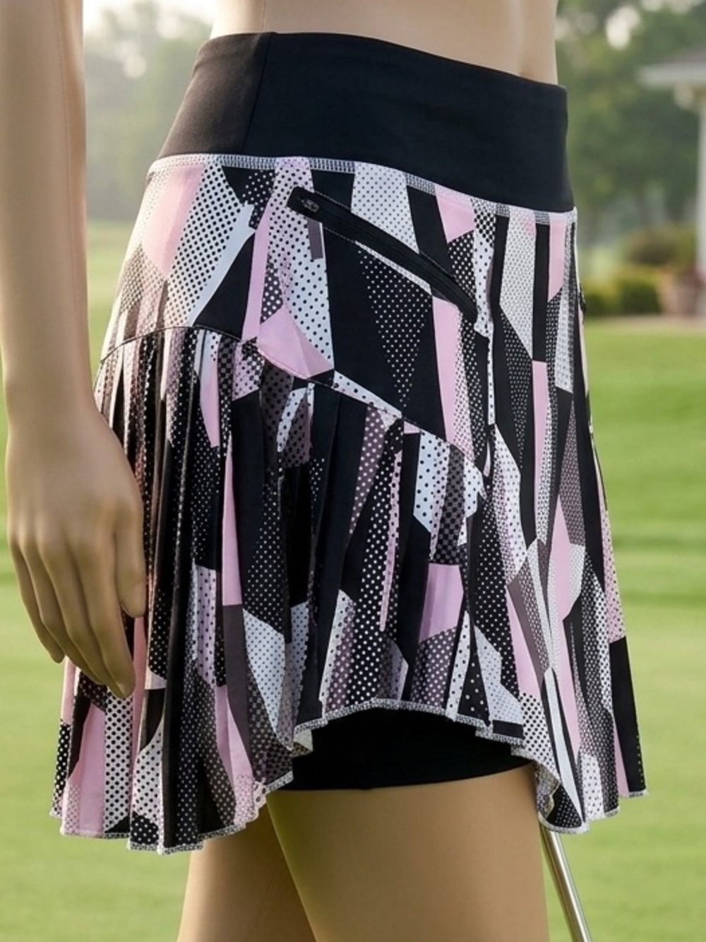 GGblue Luxe Sport "Caddy" Pleated Golf Tennis Skort Medium Pink Black Geometric
